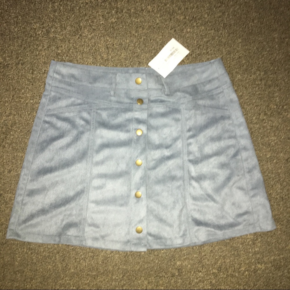 Faux suede button down blue skirt